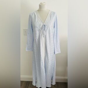 Oscar De La Renta Women Nightgown S Blue Satin Long Sleeves Kaftan Dress